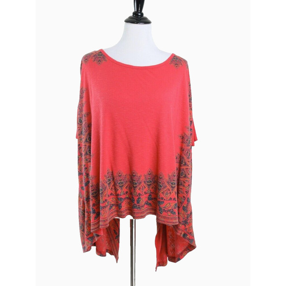 Free People Size S Oversize Split Back Tunic Red Black Pimento Floral - Picture 4 of 12